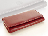 Elegancki portfel damski z biglem, skórzany PD-062 BV Bordowy